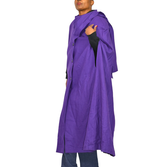 Vintage Alex Hayes Wool Cape Purple Wool Scarf Cloak Long Shoulder Pads Large - Picture 6 of 16